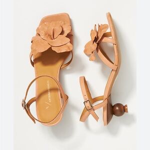 Anthropologie Seraphina Flower Sandal Heels Nude Sz 38